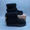 Black Curly-Textured Mid-Top Boots with Oversized Logo | 5410