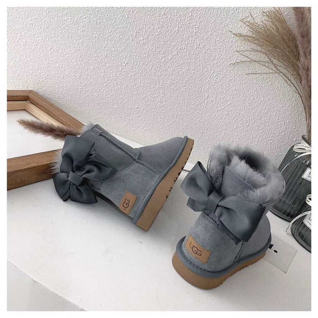 Grey Bow-Detail Ankle Boots | 3130