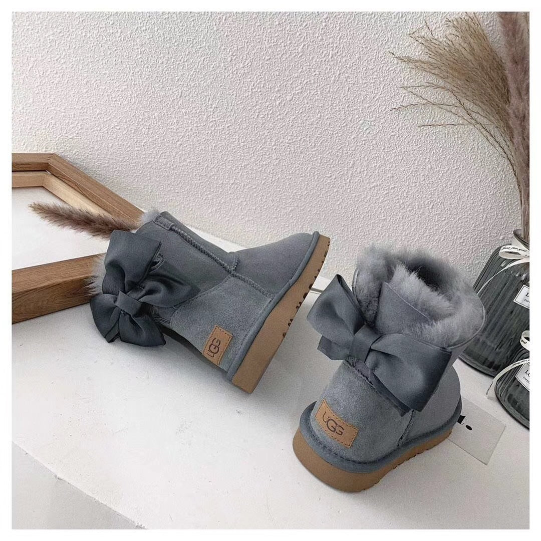 Grey Bow-Detail Ankle Boots | 3130