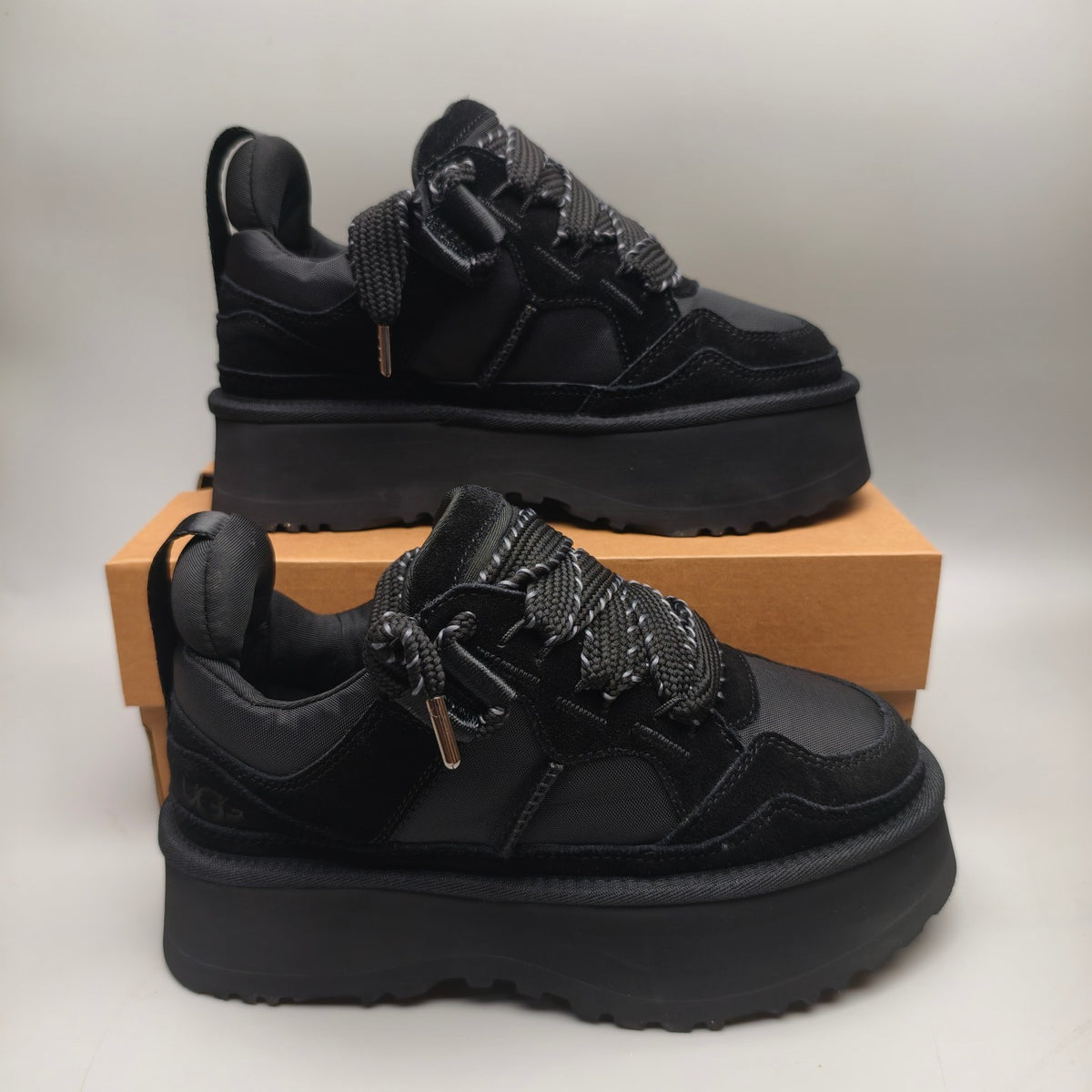 Black Chunky Platform Lace-Up Sneakers | 1541