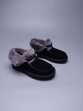 Black Lace-Up Ankle Boots with Turned-Out Fluffy Trim | 3090