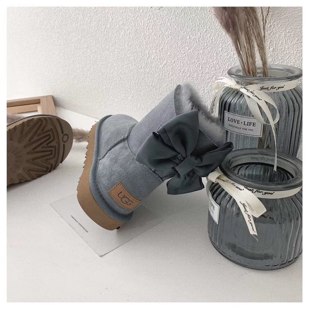 Grey Bow-Detail Ankle Boots | 3130