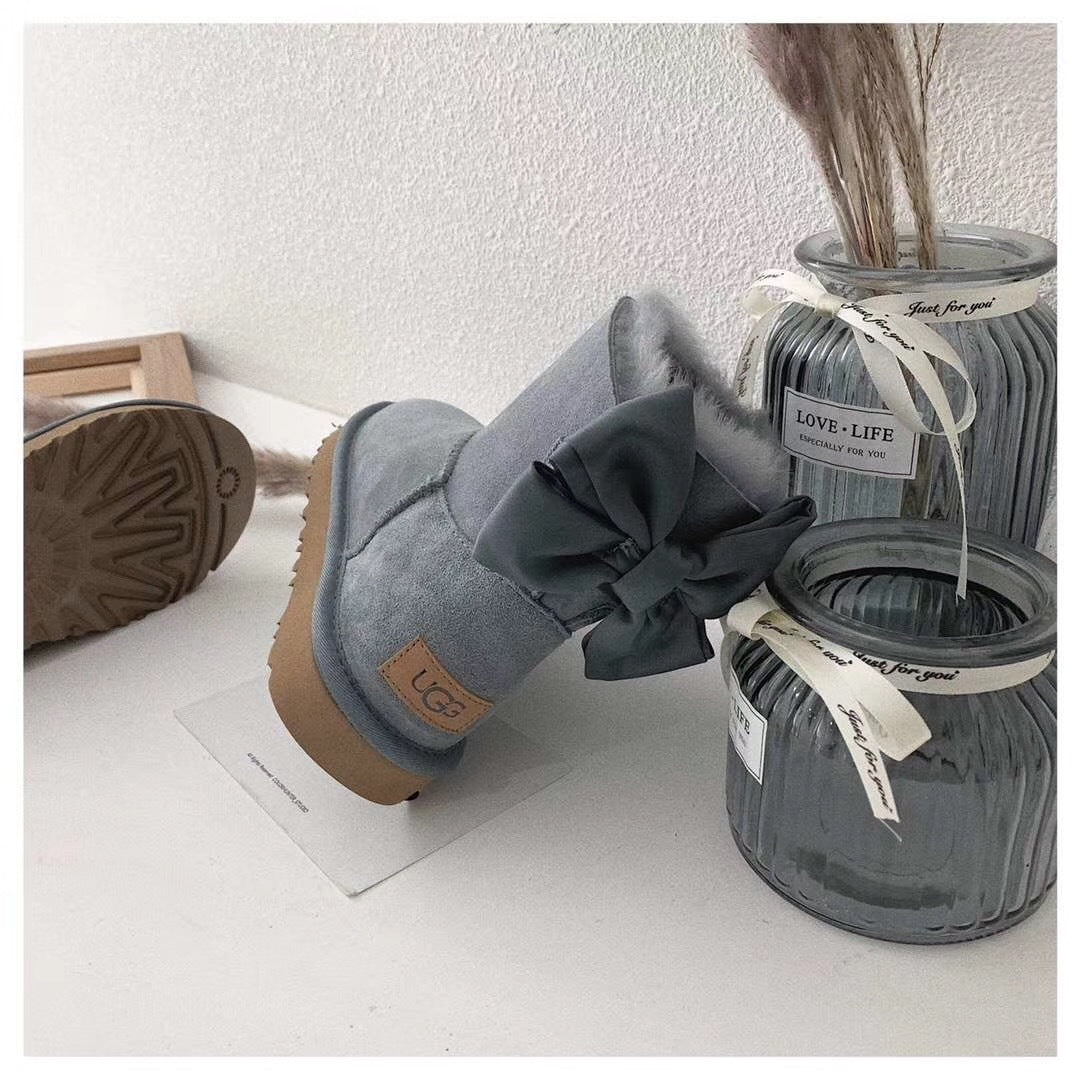 Grey Bow-Detail Ankle Boots | 3130