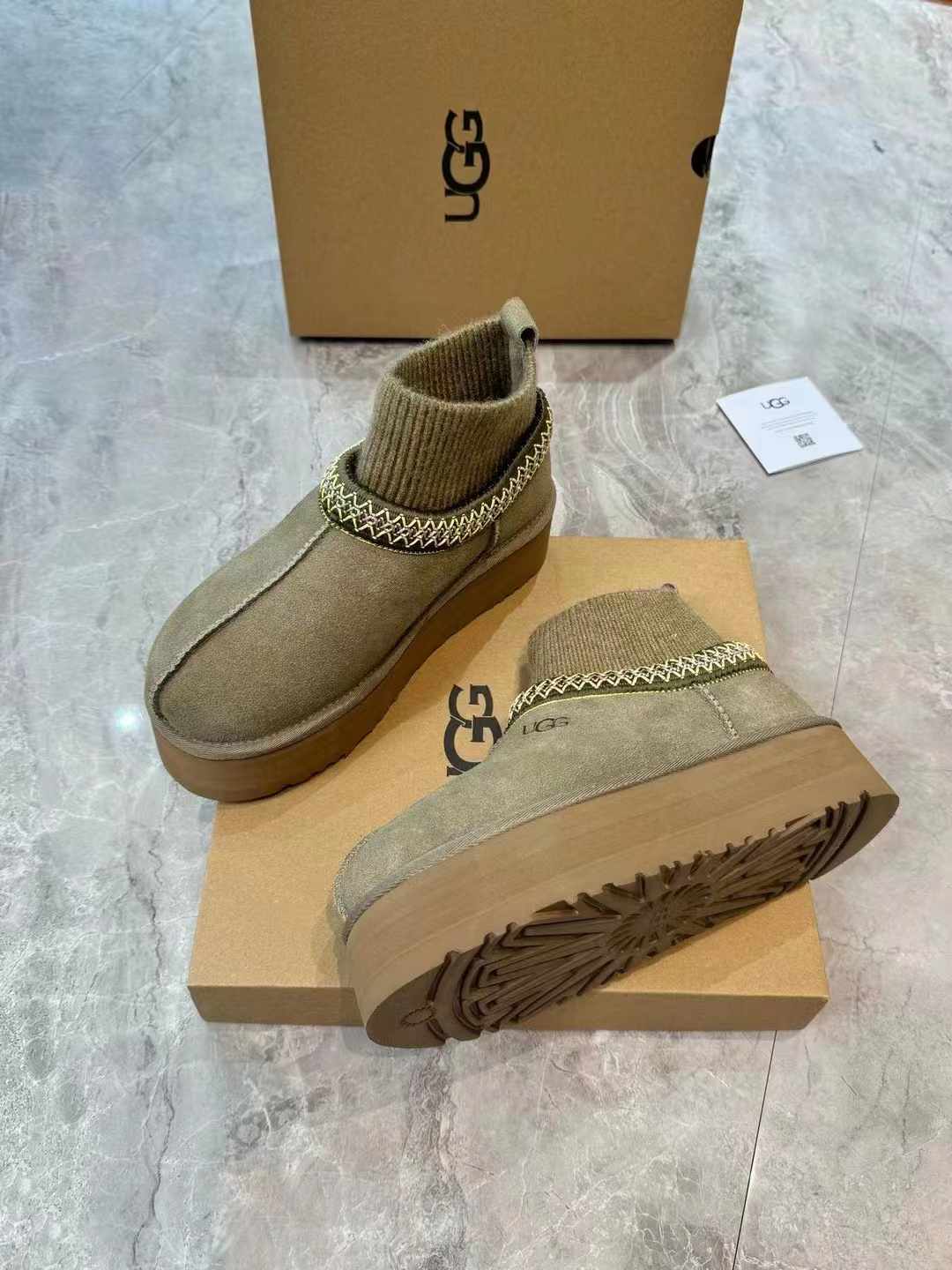 Suede Winter Boots with Folk-Inspired Sock Cuffs | 1125956