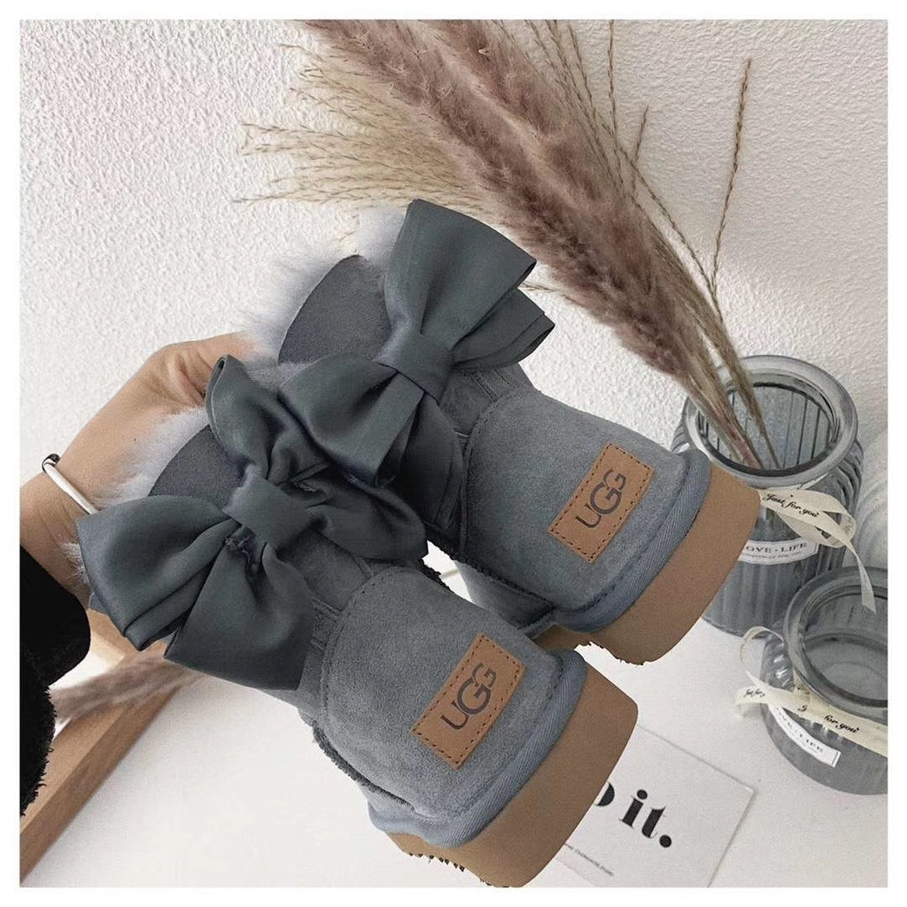 Grey Bow-Detail Ankle Boots | 3130