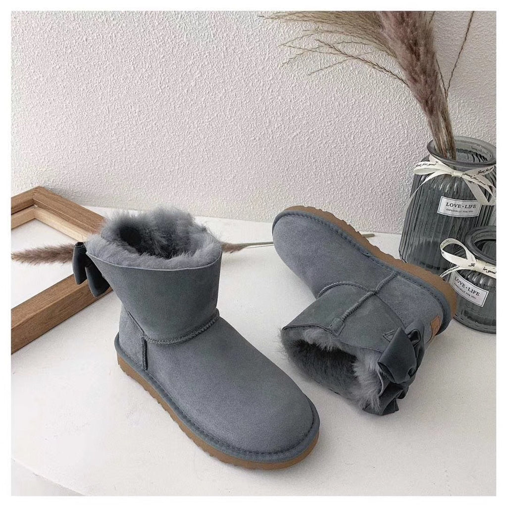 Grey Bow-Detail Ankle Boots | 3130