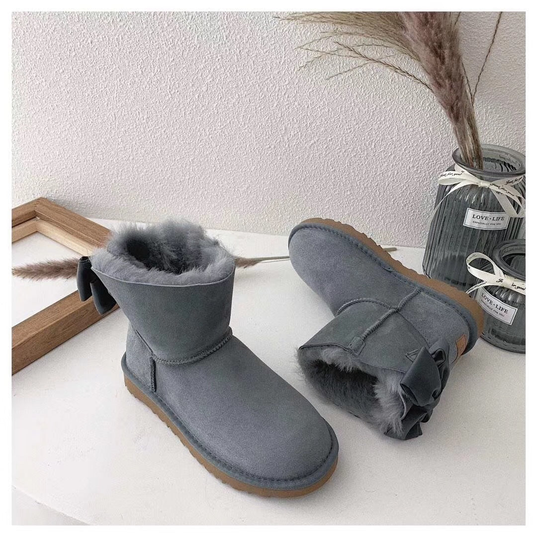 Grey Bow-Detail Ankle Boots | 3130