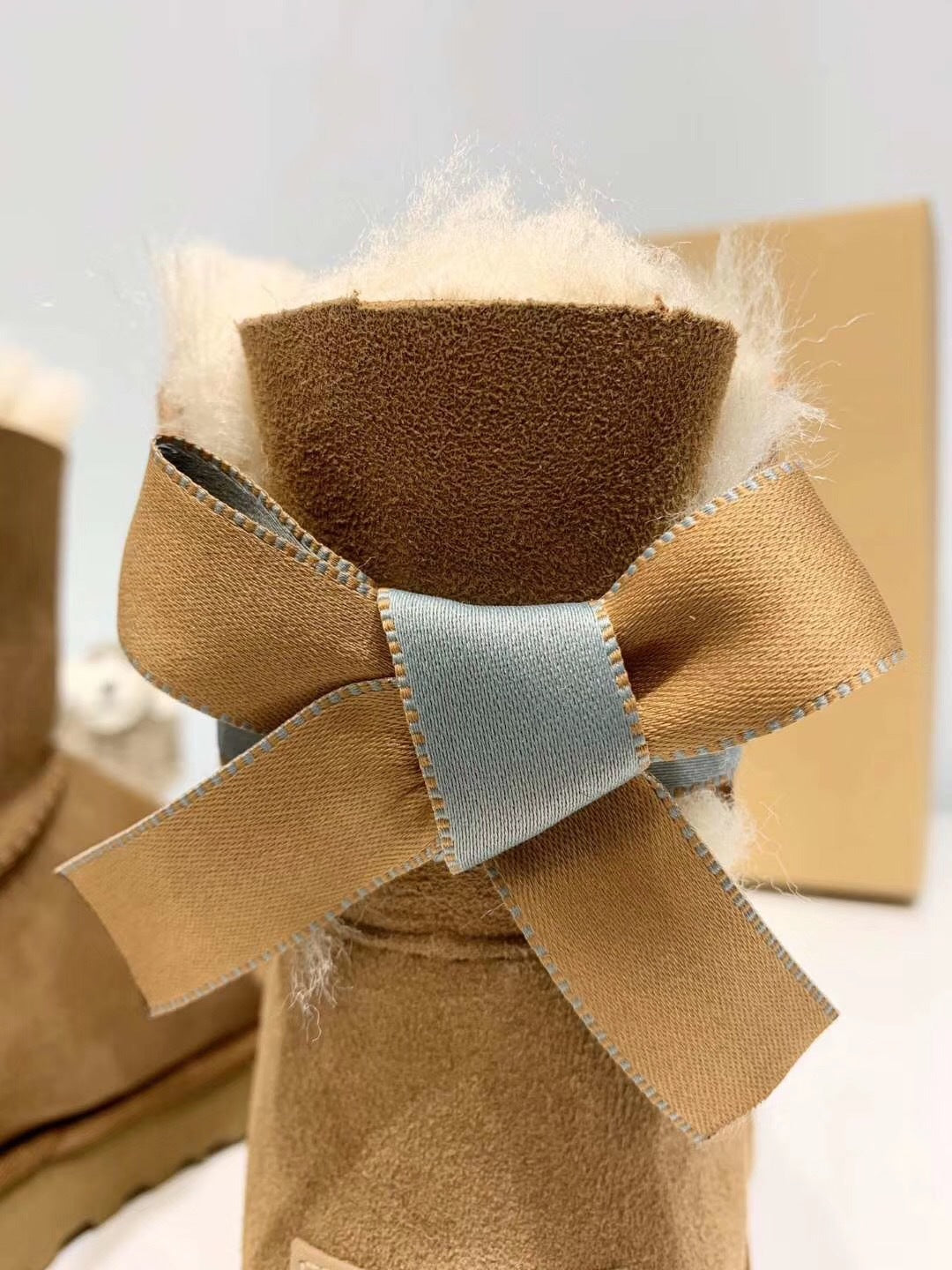 Chestnut Bow-Detail Winter Shoes with Subtle Shimmer | 2938