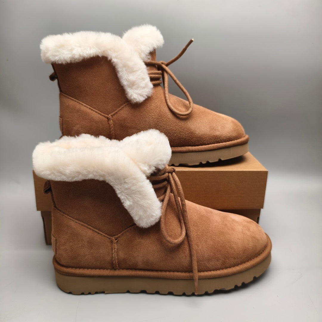 Chestnut Lace-Up Mid-Calf Casual Boots | 4576