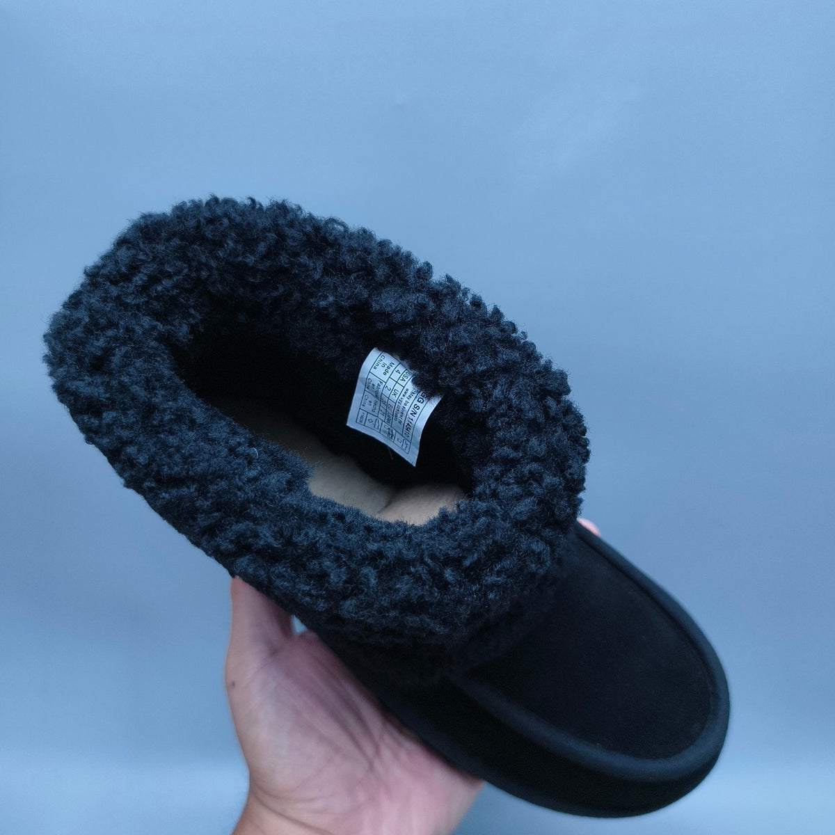 Black Curly-Textured Mid-Top Boots with Oversized Logo | 5410