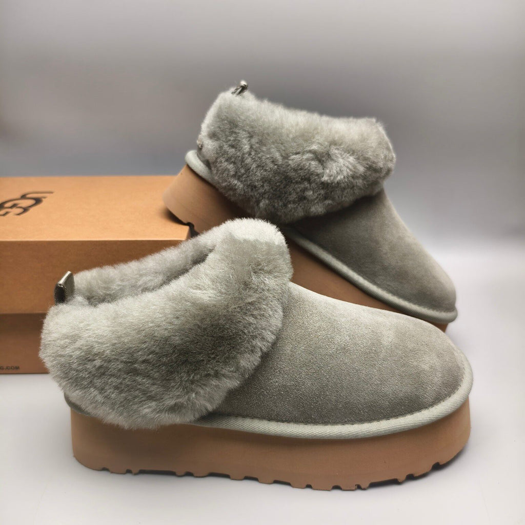 Green Suede-Look Platform Slip-On Shoes | 1393