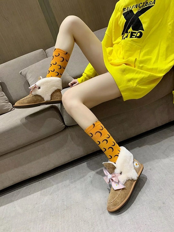 Chestnut Daisy-Detail Shoes with Chain and Ribbon | 7888