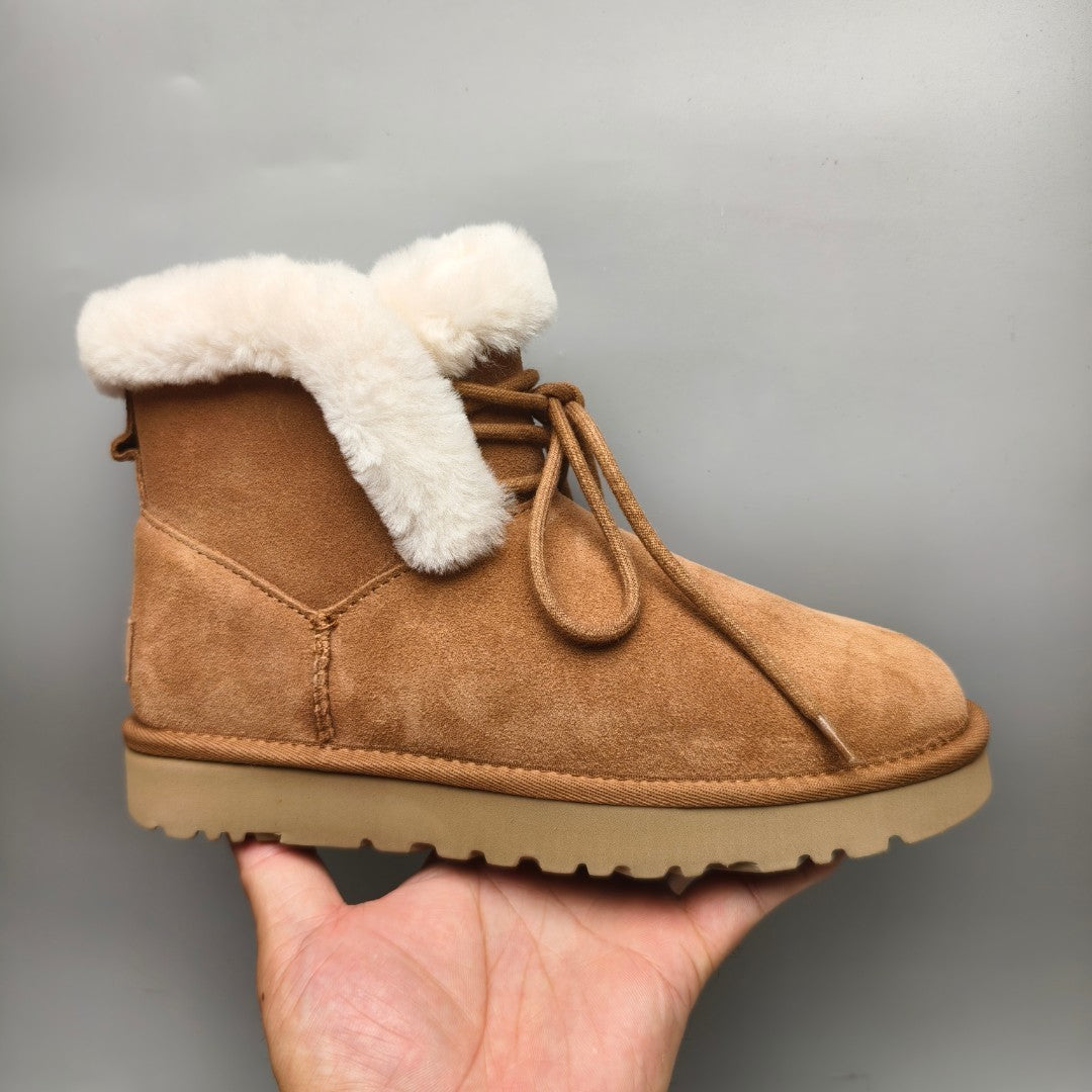 Chestnut Lace-Up Mid-Calf Casual Boots | 4576