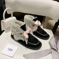 Black Daisy-Detail Shoes with Chain and Ribbon | 7888